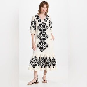 Sea Puff Sleeve V-Neck Dress